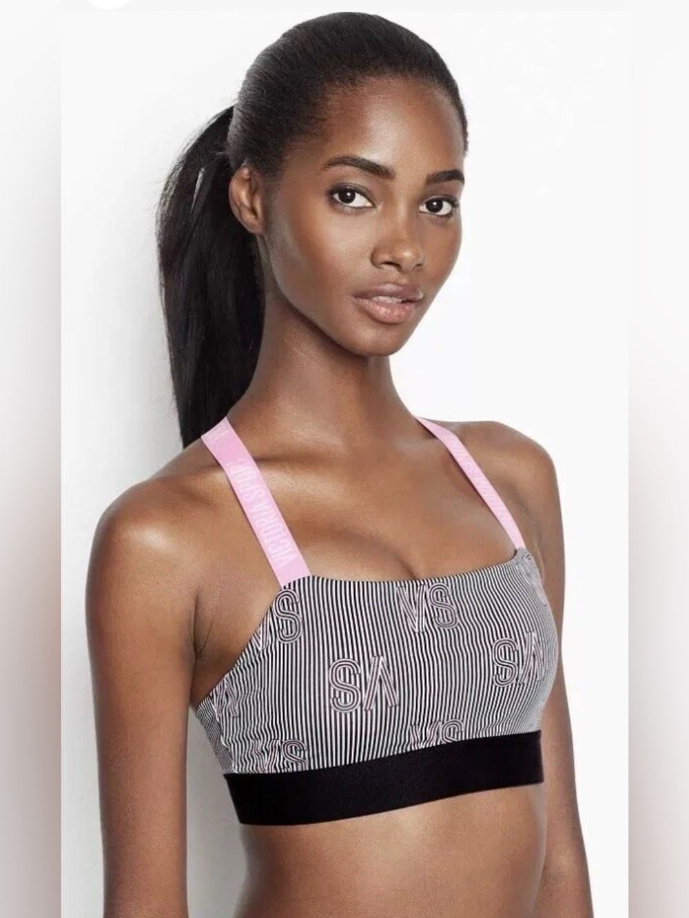 Victoria's Secret Black & White Striped Bralette with Lilac Racerback